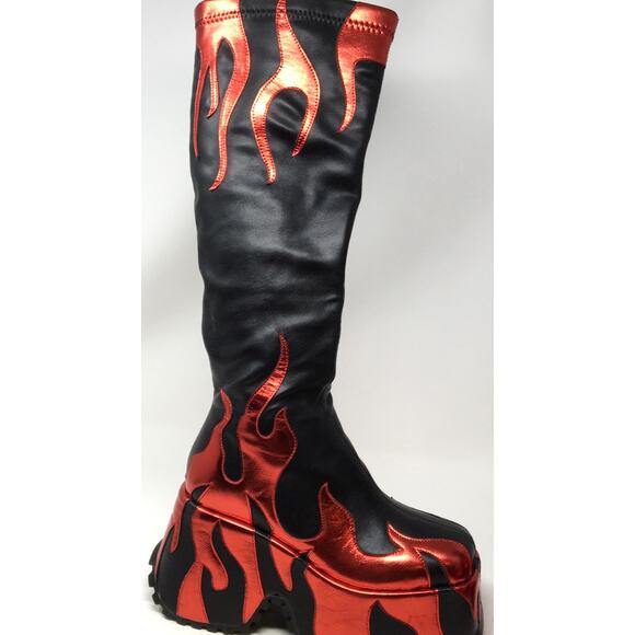 HiColor Women’s Size 9 Side Zipper High Heeled Flames Printing Chunky Sole Boot - Picture 5 of 7